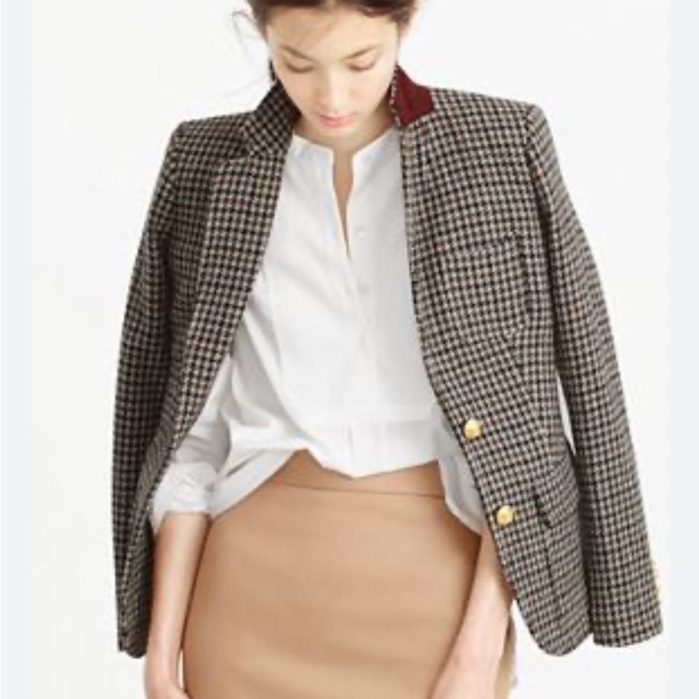 J.Crew Black and Gray Houndstooth Schoolboy Wool Blazer Size 2